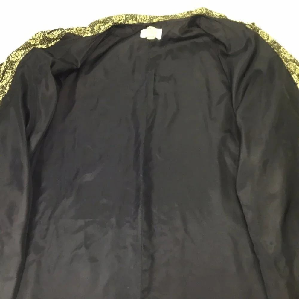 Vtg Dressing Gown Timely Fashions Womens Sz 14 Kimono Robe Gold Black 3/4 Sleeve